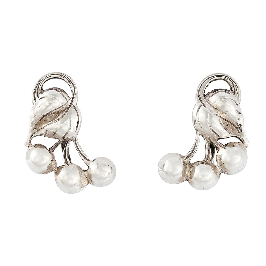 Kalo Shop Cherry puffy screwback earrings: The Kalo Shop Cherry puffy screwback earrings Chicago, Illinois sterling silver stamped marks each: 5/8"w x 7/8"h Provenance: The Paul & Terry Somerson Collection of 20th and 21st Century Metalwork an