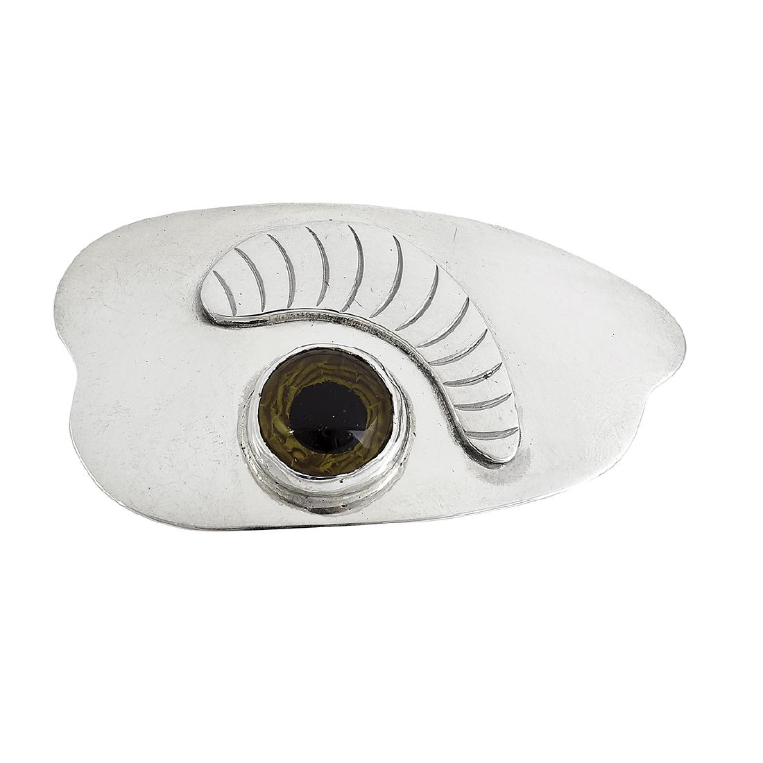 Sam Kramer sterling silver surreal Eye brooch: Sam Kramer (1913-1964) surreal Eye brooch New York, New York sterling silver, taxidermy glass eye stamped marks 2 7/8"w x 1 5/16"h Provenance: The Paul & Terry Somerson Collection of 20th and 21st Cen