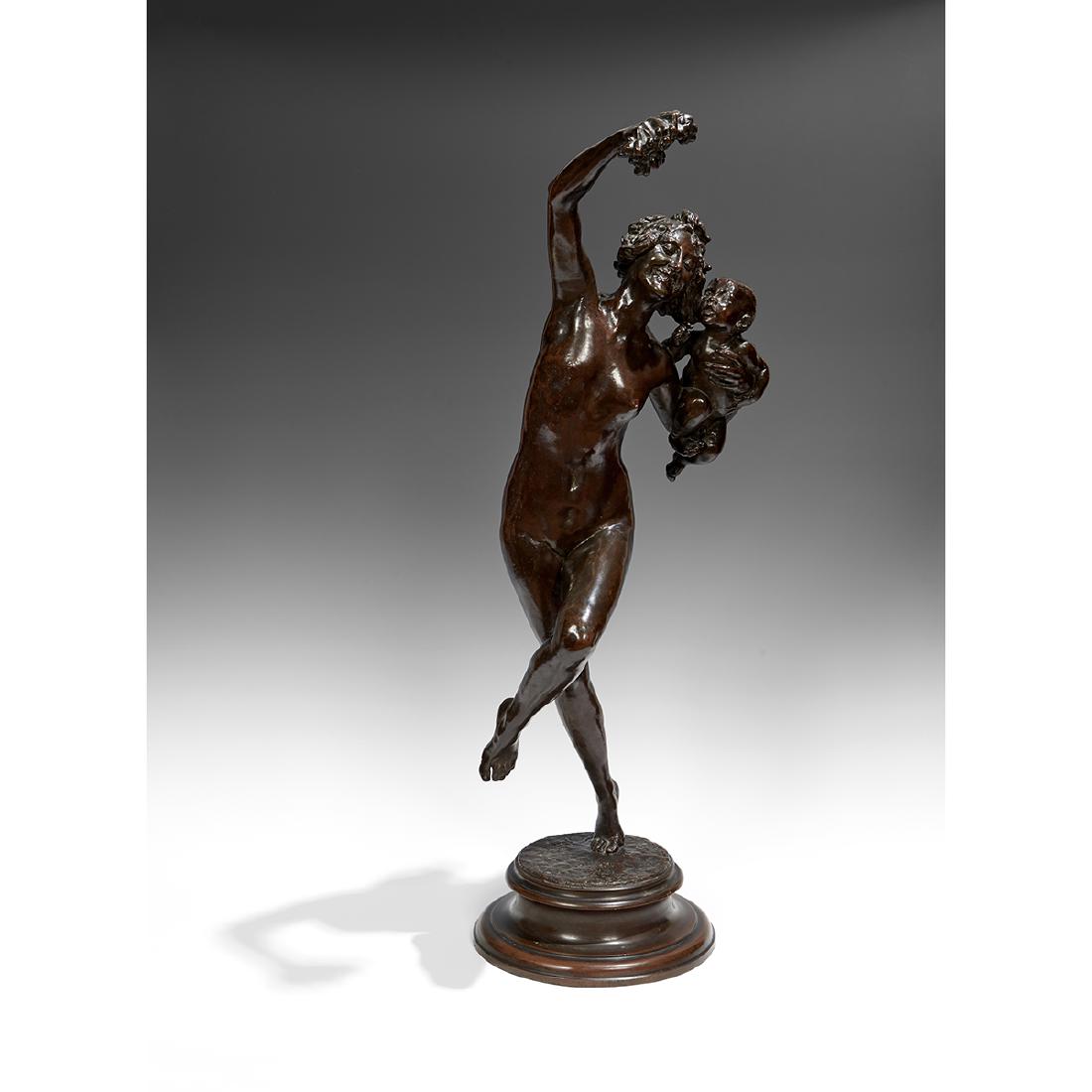 Frederick W MacMonnies, Bacchante and Faun: Frederick William MacMonnies (American, 1863-1937) Bacchante and Infant Faun, 1893-1894 bronze signed Jabouef & Rouard fondeur 34"h x 11"w x 15"d Provenance: Private Collector, New York, New York