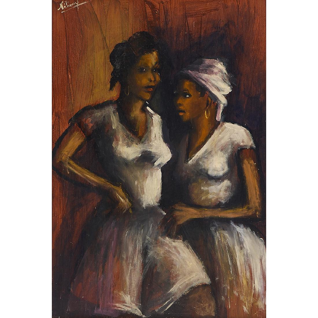 Nehemy Jean, Two Women, oil on board (1 of 2)