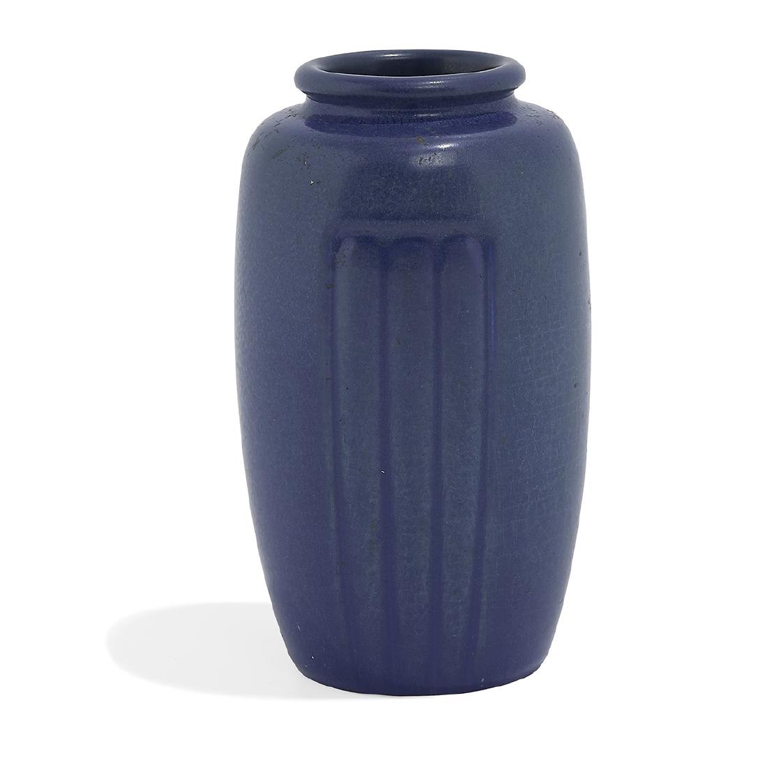 Hampshire Pottery vase with incised decoration: Hampshire Pottery vase with incised decoration Keene, New Hampshire matte blue glazed ceramic incised Hampshire Pottery 3 5/8"dia x 6 7/8"h