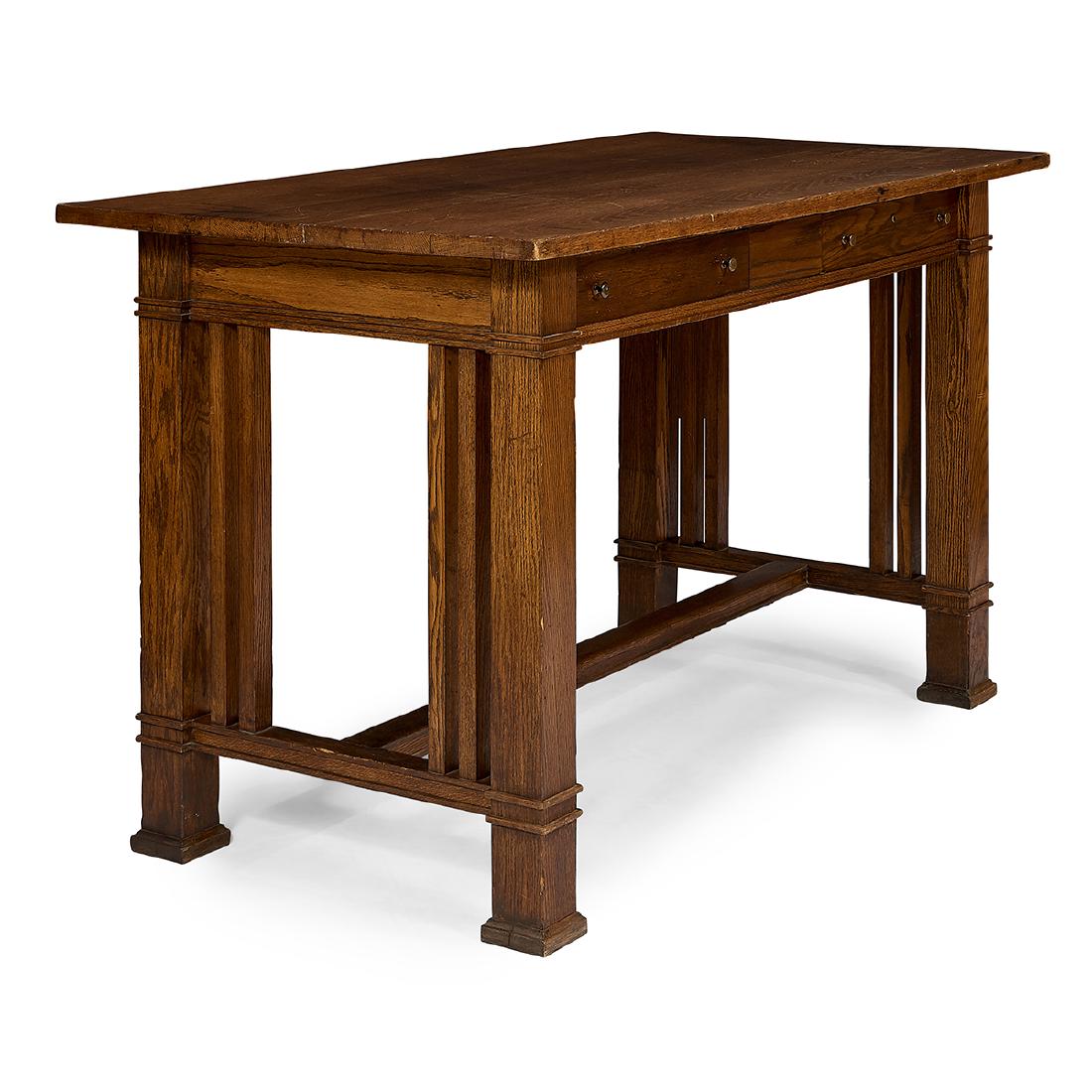 Frank Lloyd Wright / Frank L. Smith Bank desk: Frank Lloyd Wright (1867-1959) for the Frank L. Smith Bank standing desk Dwight, Illinois, 1905 oak, brass 69"w x 35 1/2"d x 40 1/2"h