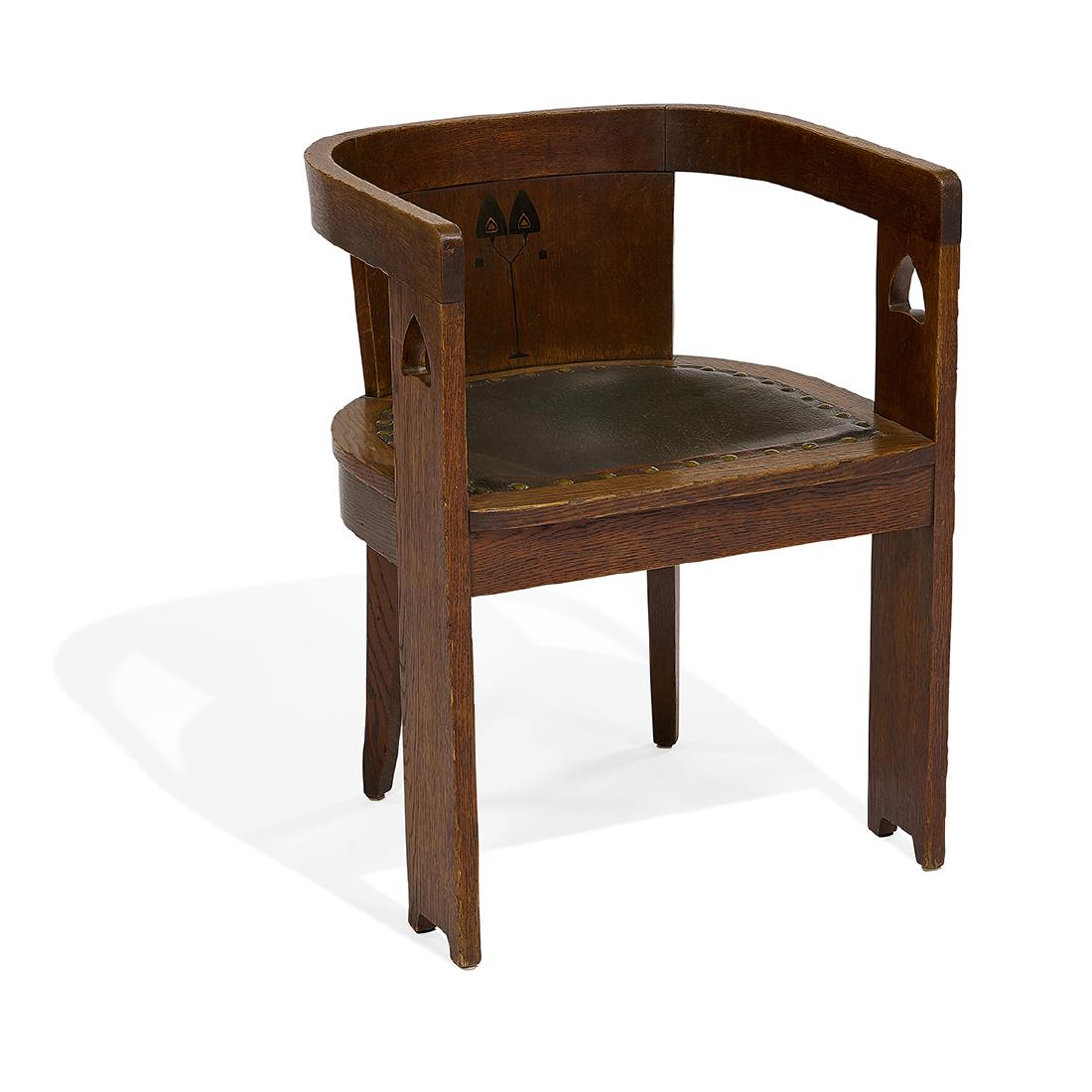 European Arts & Crafts inlaid barrel chair (1 of 3)