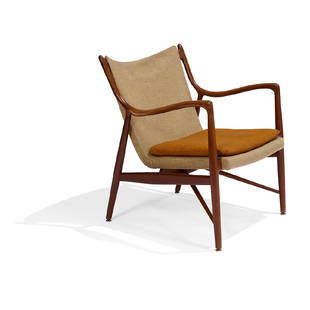 Finn Juhl for Niels Vodder NV-45 lounge chair: Finn Juhl (1912-1989) for Niels Vodder NV-45 lounge chair Copenhagen, Denmark, circa 1960 teak, upholstery branded Niels Vodder mark This chair was purchased at Den Permanente in the early 1960s and i