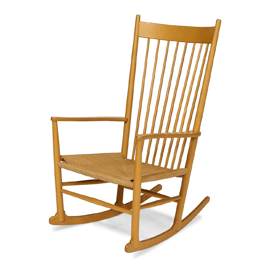 Hans Wegner for FDB Møbler rocking chair, #J16 : Hans Wegner (1914-2007) for FDB Møbler rocking chair, #J16 Denmark, circa 1970 beech, paper cord paper label 24"w x 30"d x 43"h