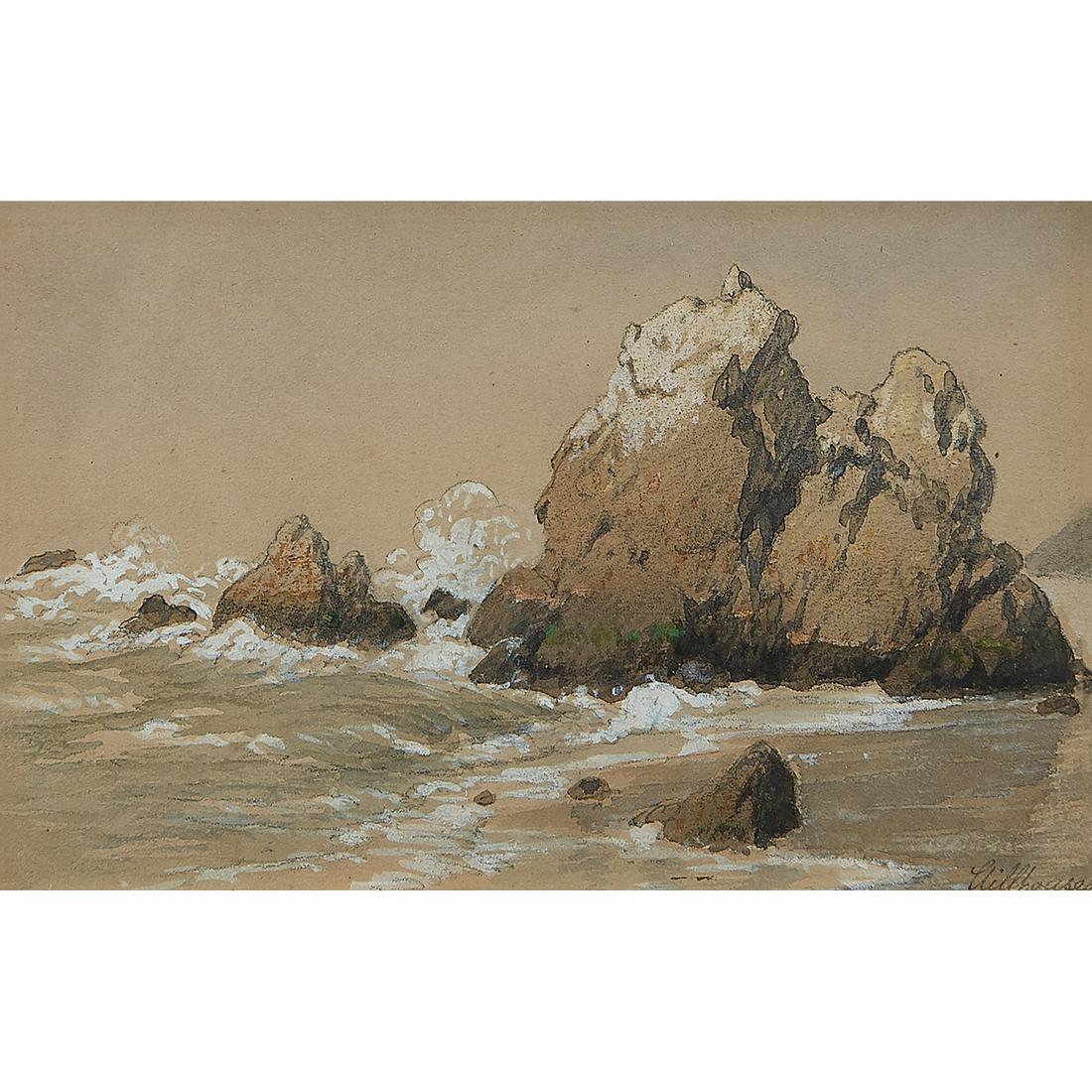 Hermann Herzog Cliffhouse: Hermann Herzog (German, 1831-1932) Cliffhouse (together with watermill sketch attached to verso) graphite and watercolor titled lower right 4" x 6 3/8"