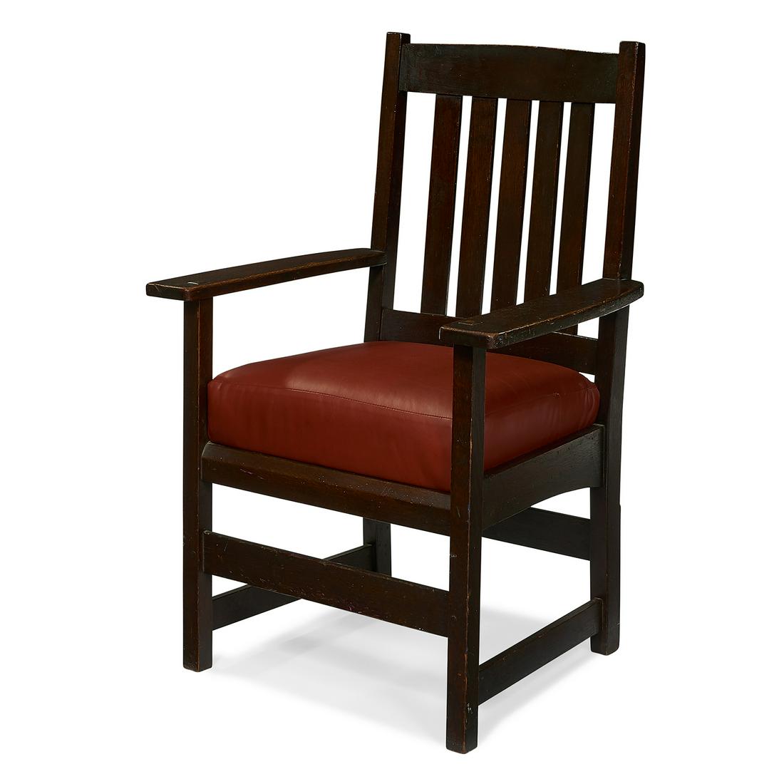 L. & J.G. Stickley armchair, #810: L. & J.G. Stickley armchair, #810 Fayetteville, New York oak, leather unmarked 26 1/2"w x 22"d x 38 1/2"h