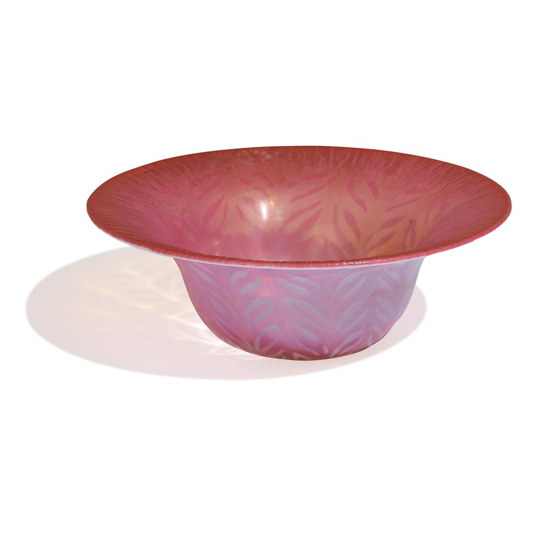 Tiffany Studios finger bowl, #1925: Tiffany Studios finger bowl, #1925 New York, New York pink pastel Favrile glass inscribed marks 5 5/8"dia x 1 7/8"h