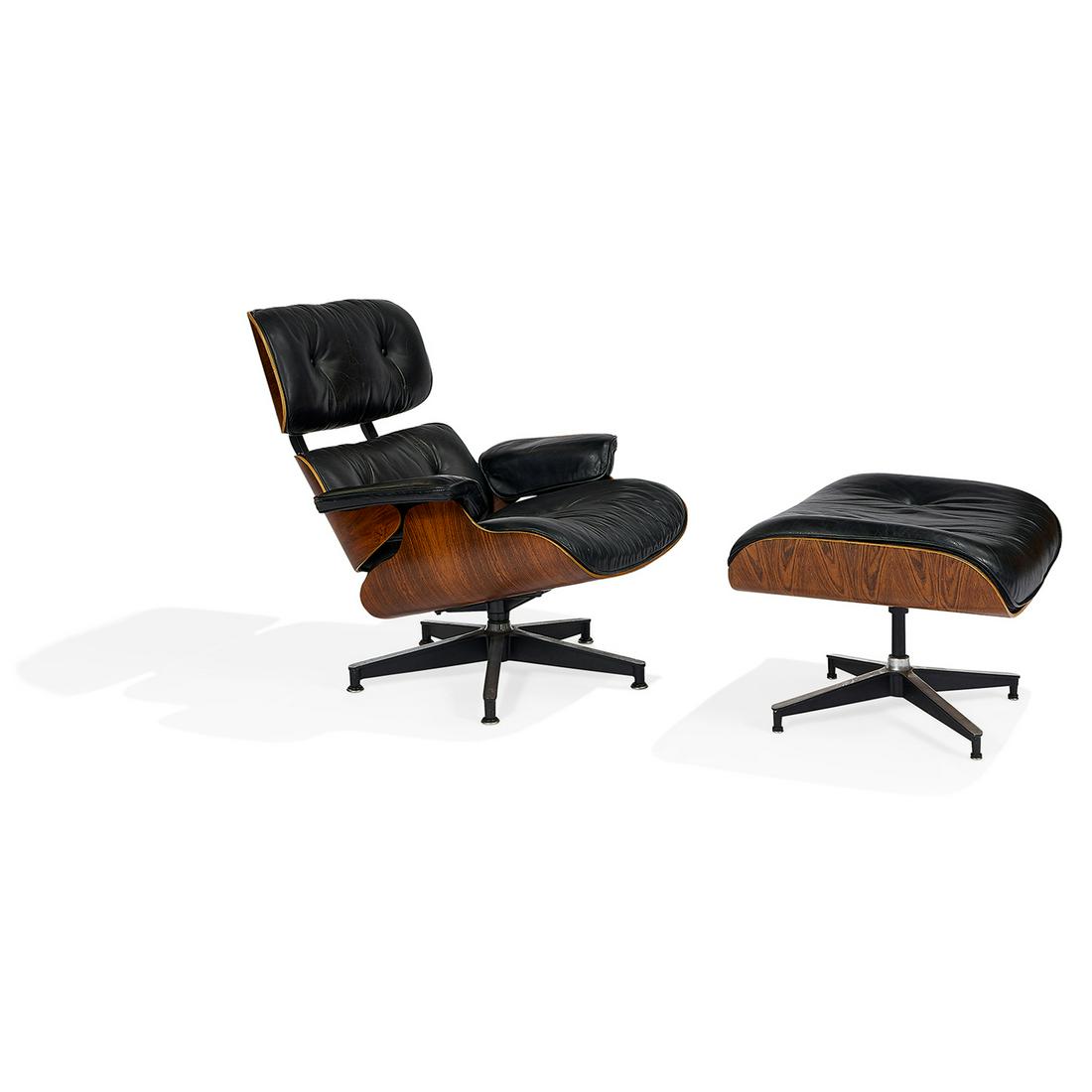 Eames for Herman Miller lounge chair and ottoman: Charles Eames (1907-1978) & Ray Eames (1912-1988) for Herman Miller 670 / 671 lounge chair and ottoman Zeeland, Michigan, 1960s rosewood, leather, aluminum, rubber label to chair chair: 33''w x 36''d