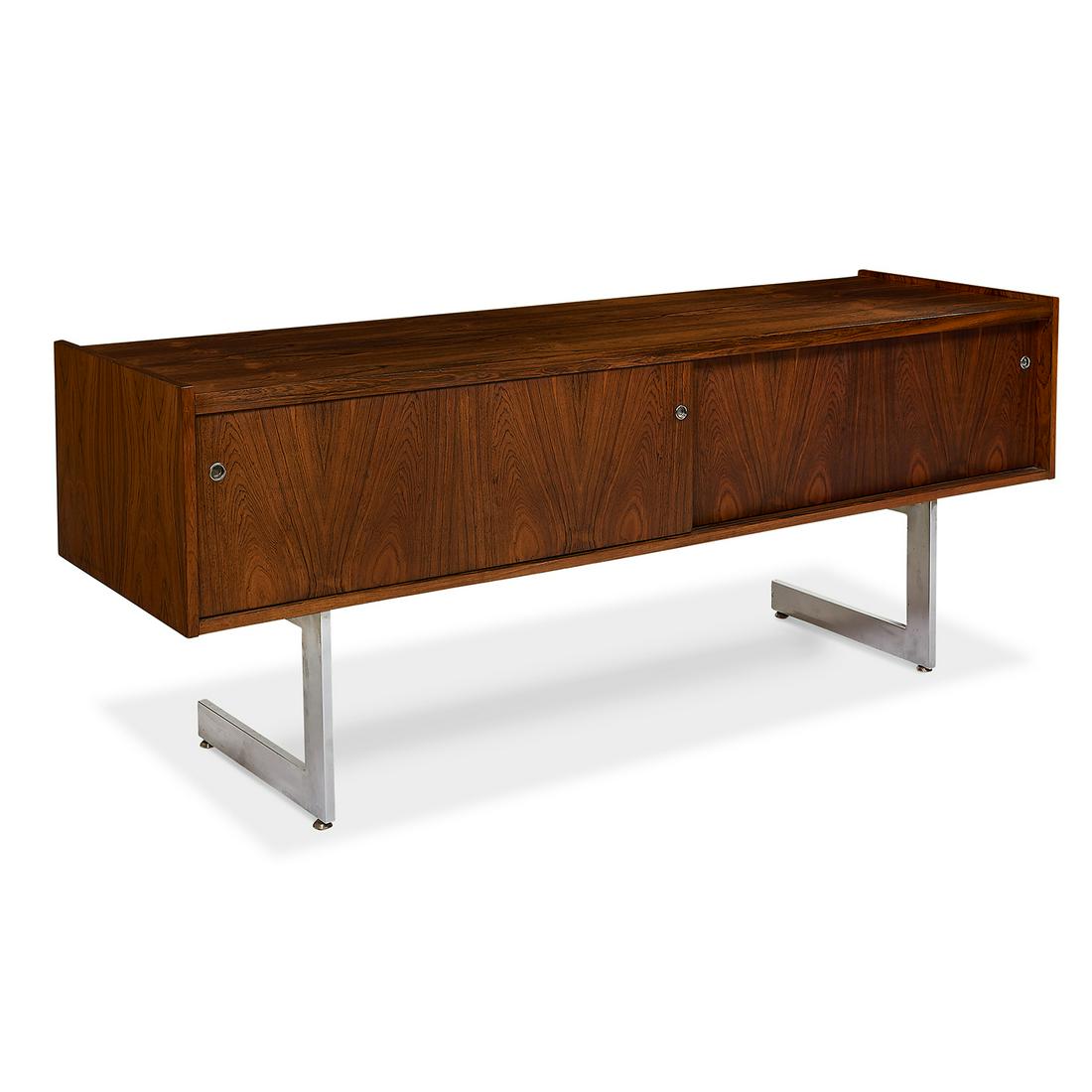 Opus credenza 72 1/2"w x 21"d x 28 3/4"h: Opus credenza Canada, 1970s rosewood, chrome plated steel unmarked finished rosewood back 72 1/2"w x 21"d x 28 3/4"h