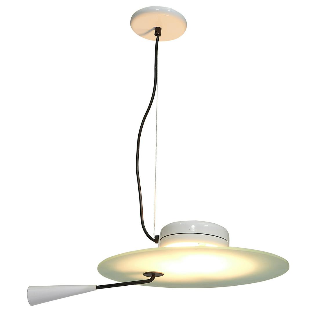 Stilnovo articulating ceiling pendant: Stilnovo articulating ceiling pendant Italy, 1970s glass, steel impressed stamp 20 1/2"w x 14 1/2"d x 5"h