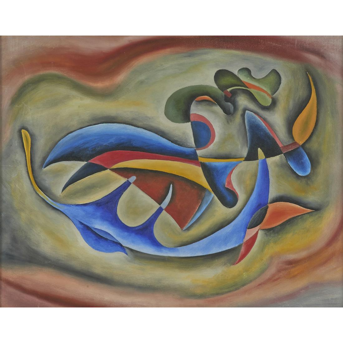 Karl Gasslander, Friendly Little Figures: Karl Gasslander (American, 1905-1997) Friendly Little Figures oil on canvasboard 15 1/2" x 19 1/2"