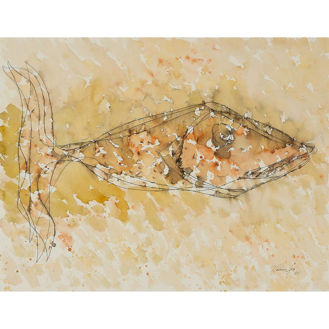 Vladimir Cora, Fish, 1985, ink and watercolor (1 of 2)