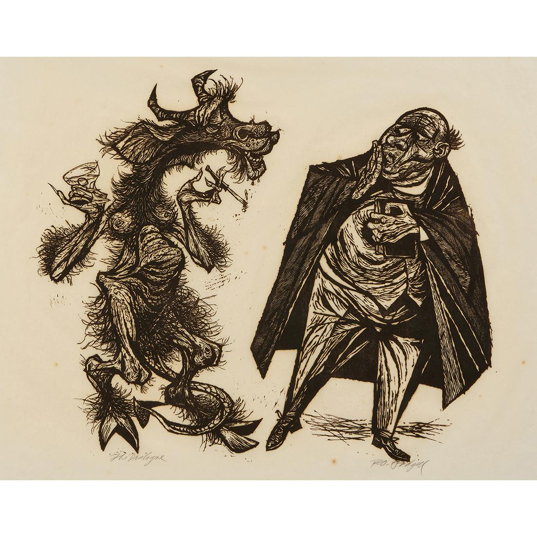 Robert Hodgell, The Dialogue, linocut (1 of 2)