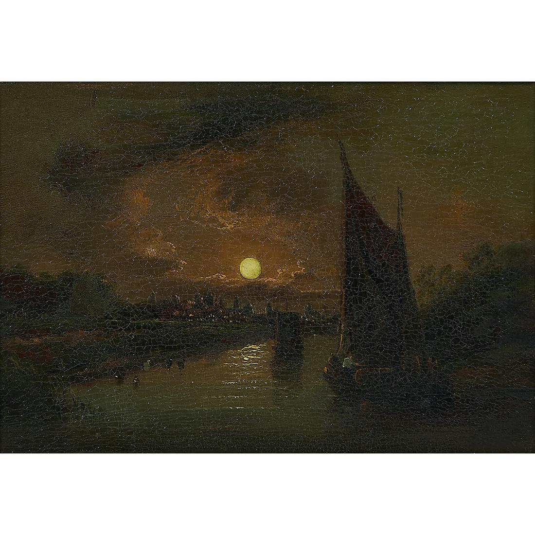 Artist Unknown, Moonlit Canal, oil on board (1 of 2)