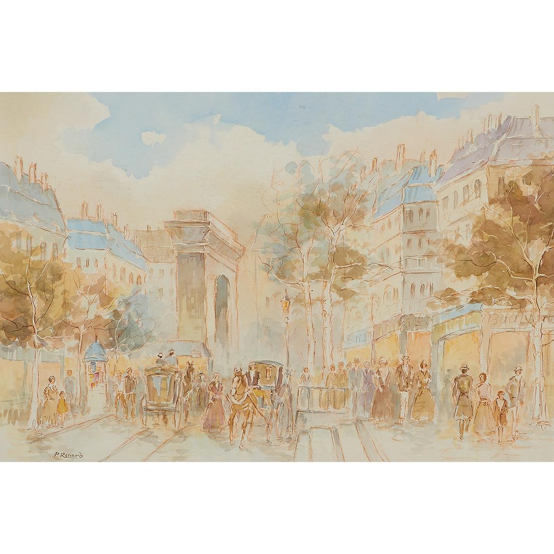 Paul Renard, Paris Street Scene, watercolor (1 of 2)