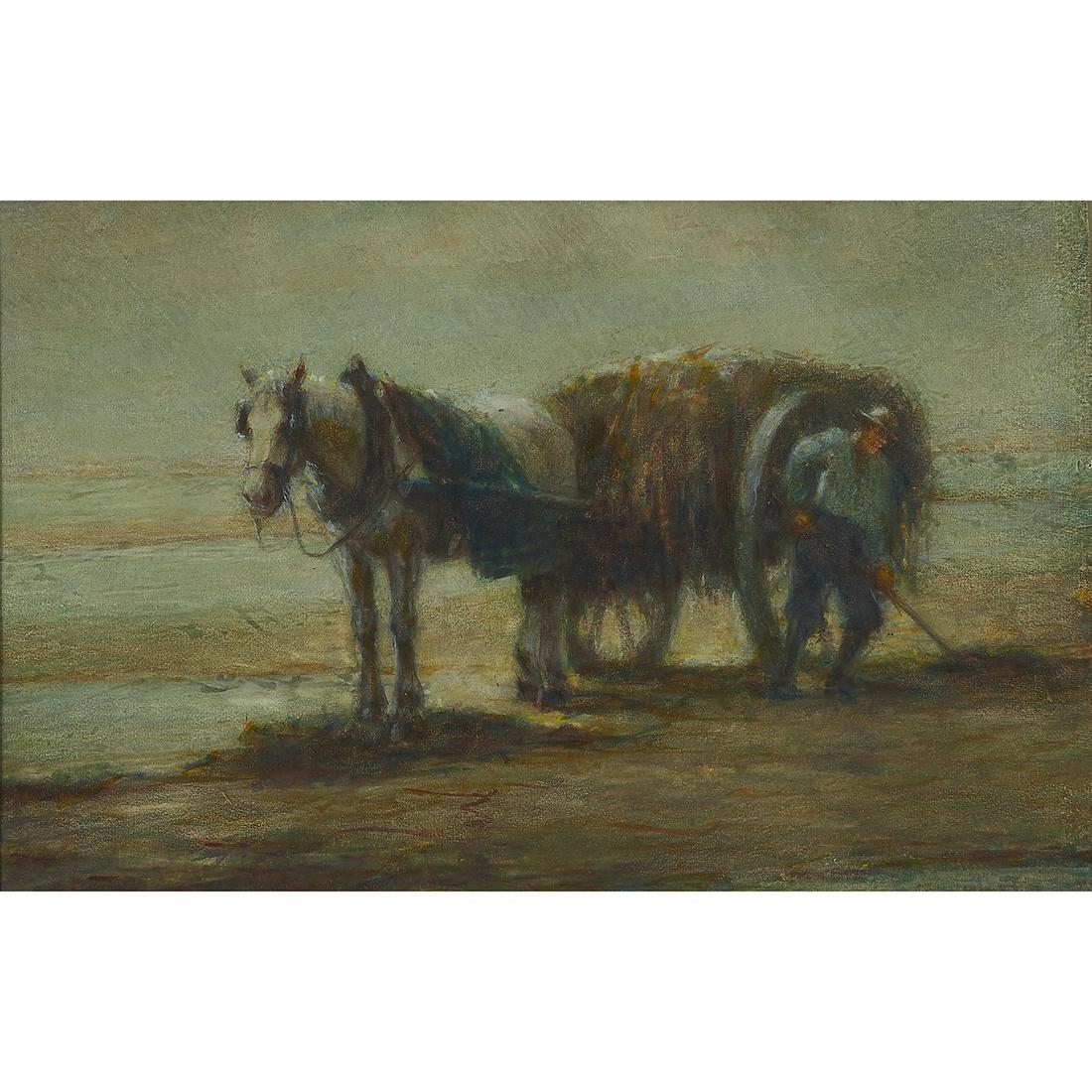 Artist Unknown, Horse-drawn Cart, pastel (1 of 2)