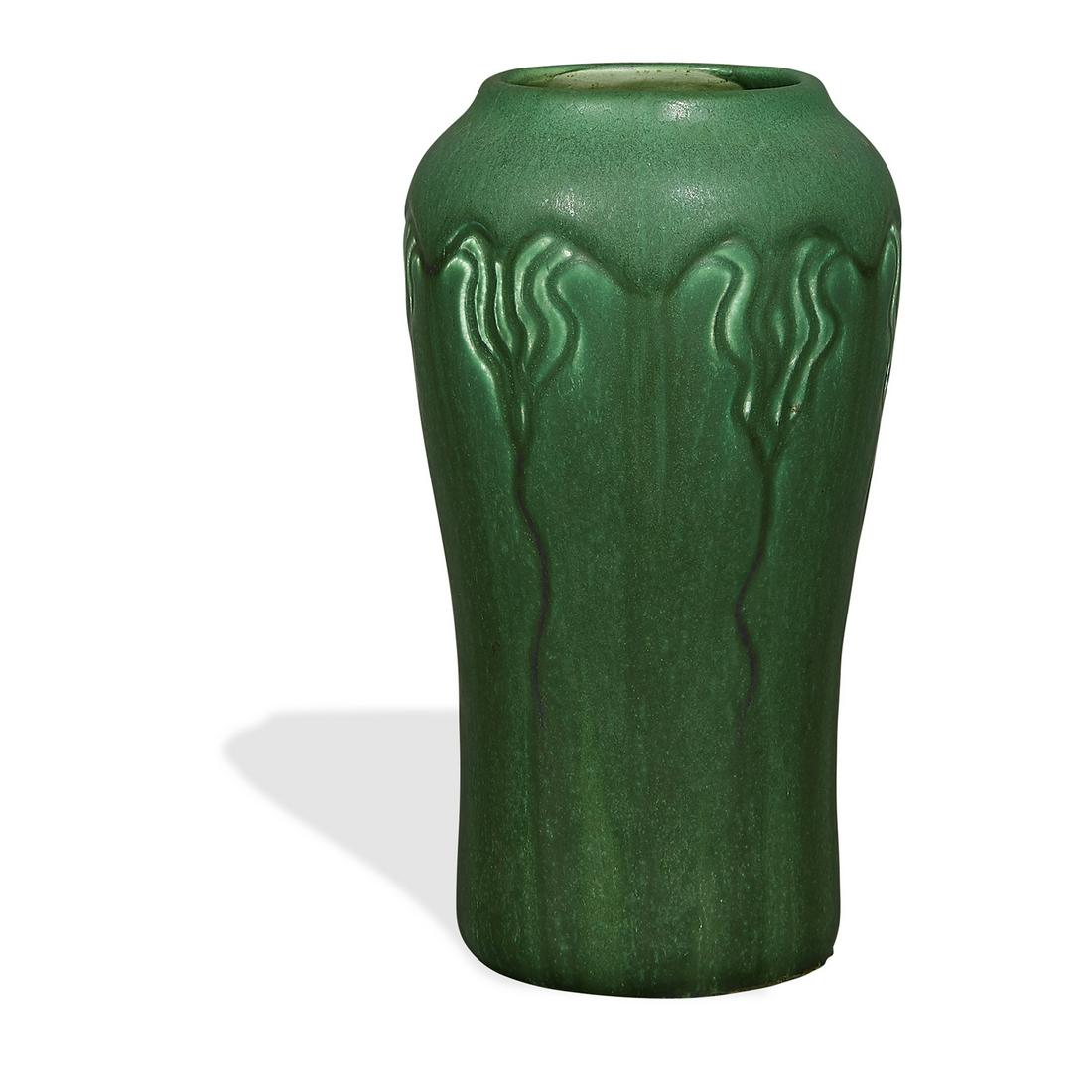 Hampshire Pottery vase with incised decoration (1 of 3)