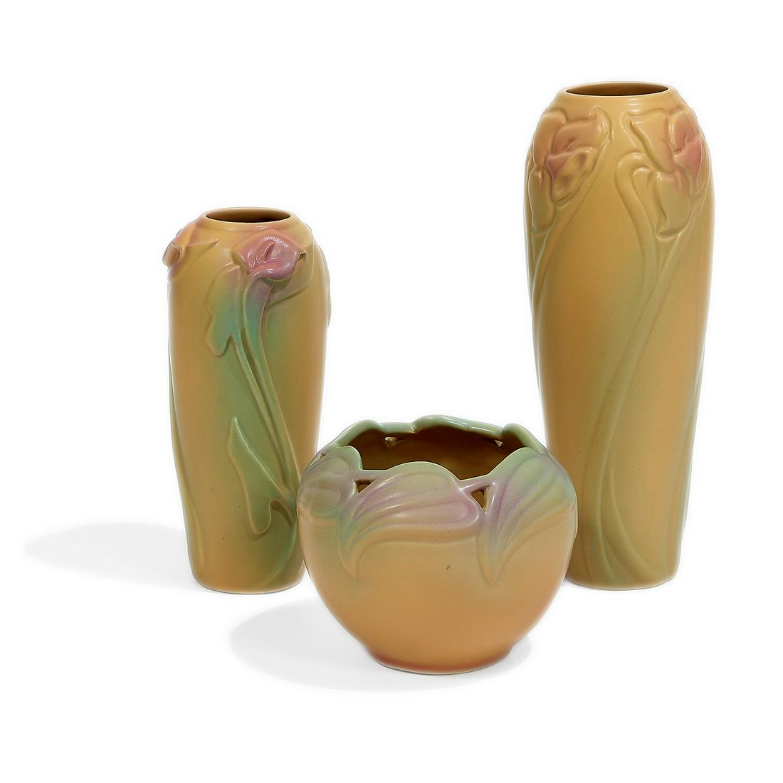 Van Briggle Pottery vases with floral decoration (1 of 2)