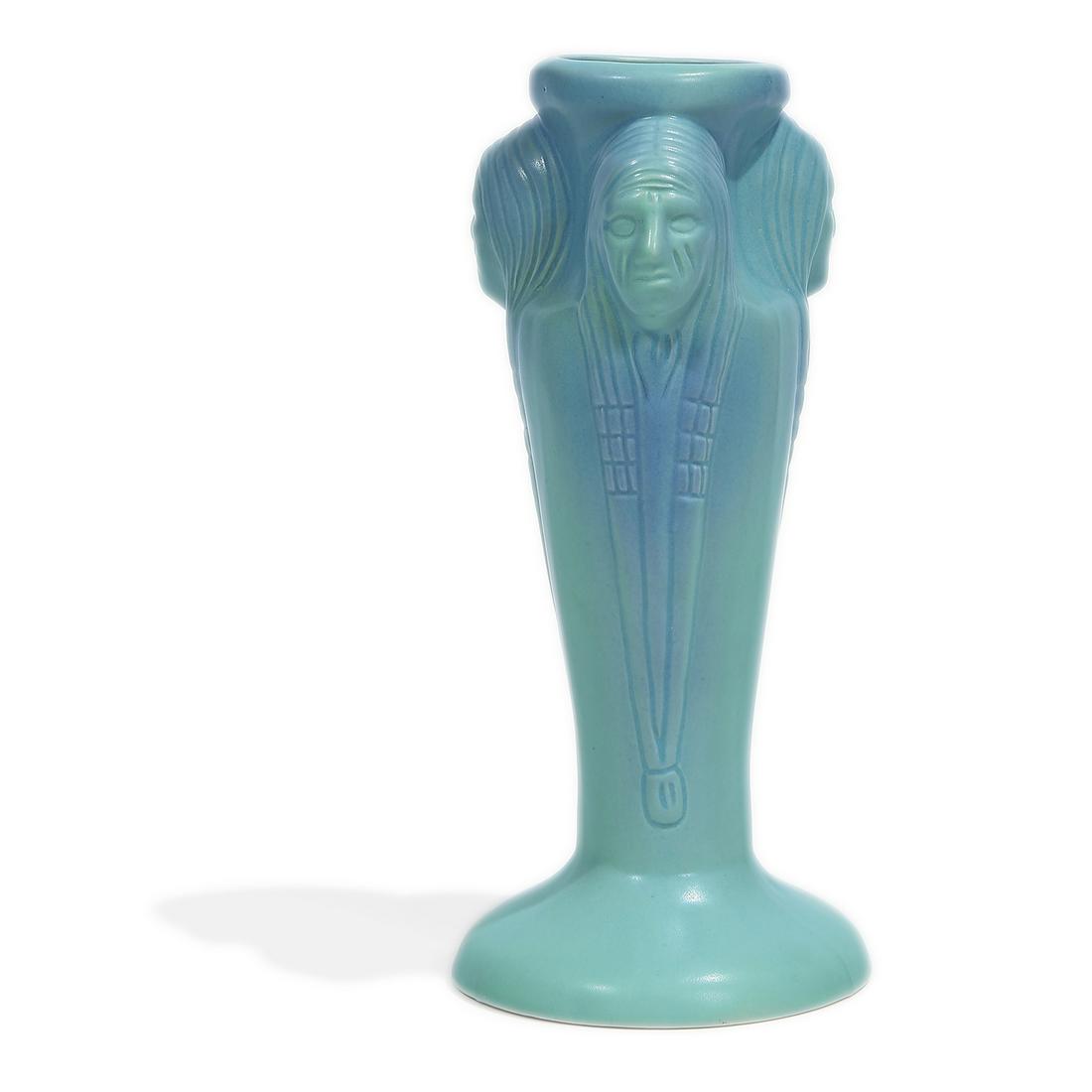 Van Briggle Pottery vase with three faces (1 of 3)