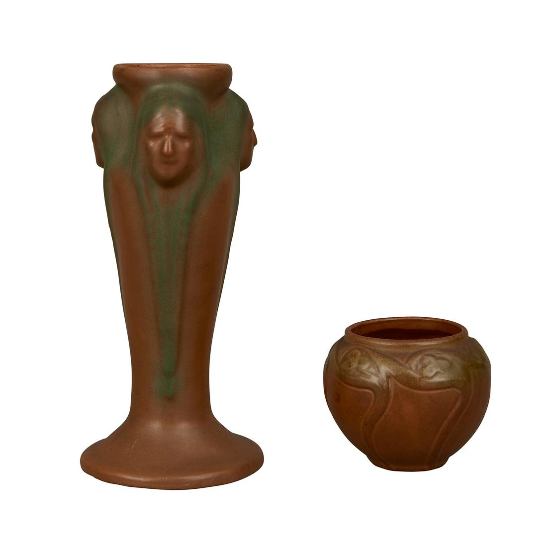Van Briggle Pottery vase with three faces (1 of 3)
