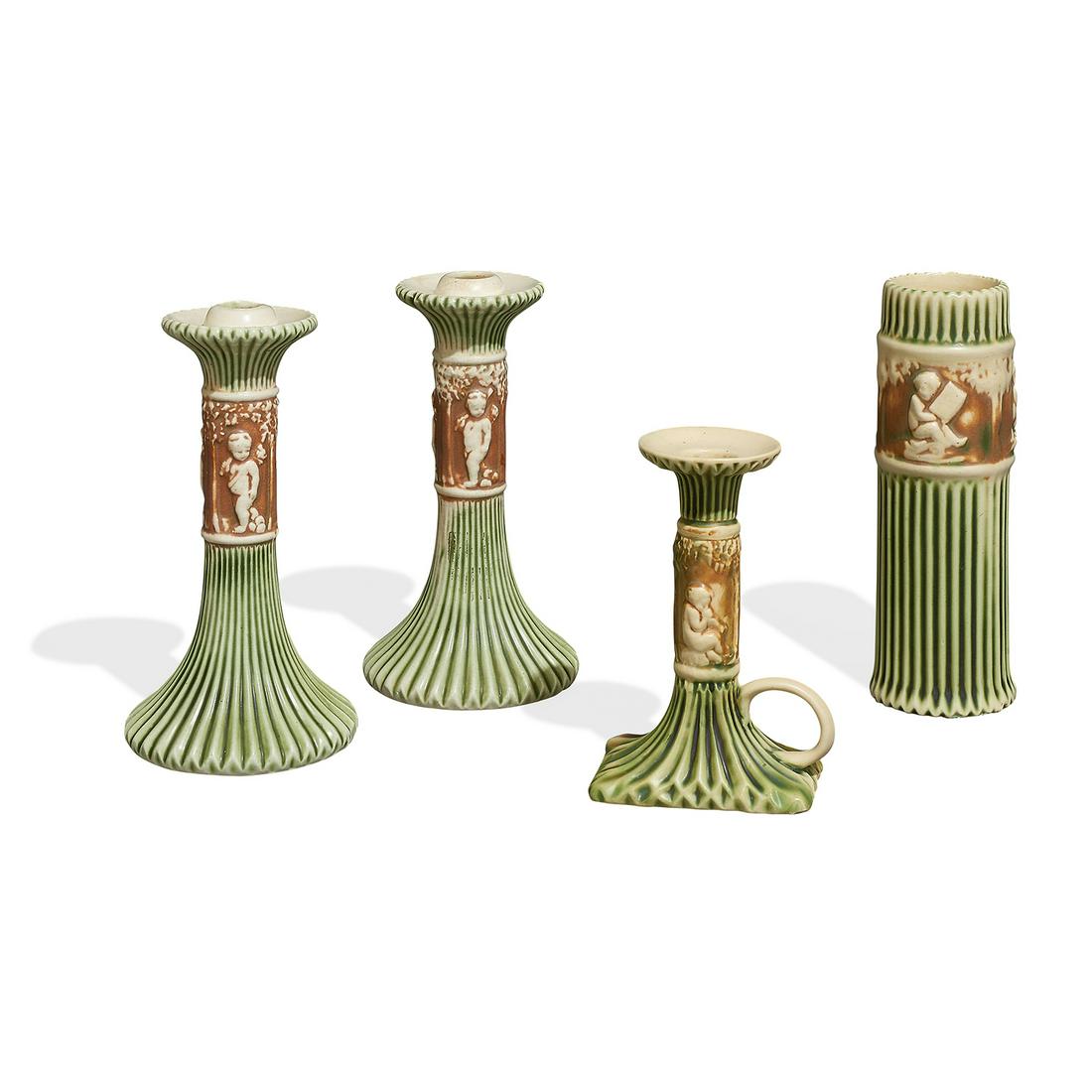 Roseville Pottery Co. Donatello candlesticks (1 of 1)