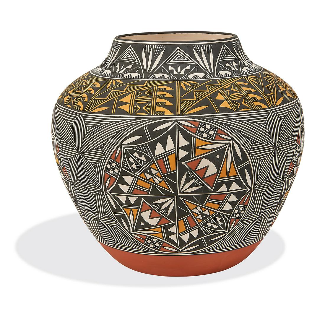 Acoma black, yellow, red and white geometric pot (1 of 3)