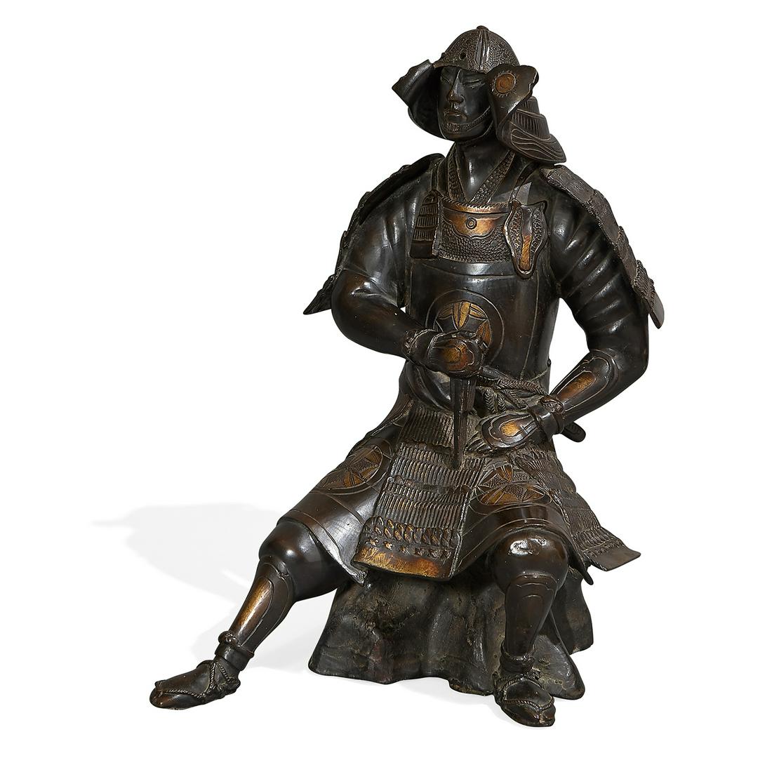 Meiji Period seated samurai sculpture (1 of 3)