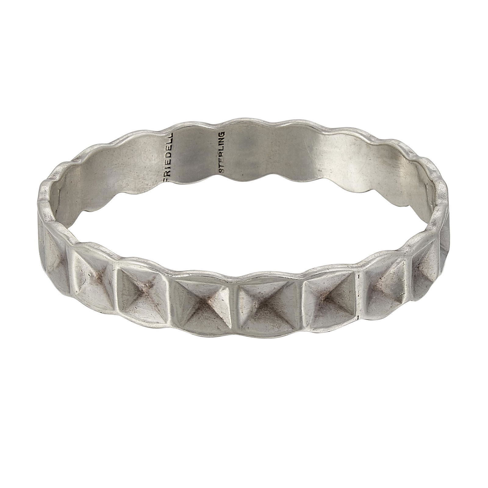 Clemens Friedell bangle bracelet: Clemens Friedell (1872-1963) bangle bracelet Pasadena, California sterling silver stamped marks opening: 2 1/2"dia Provenance: The Paul & Terry Somerson Collection of 20th and 21st Century Metalwork a