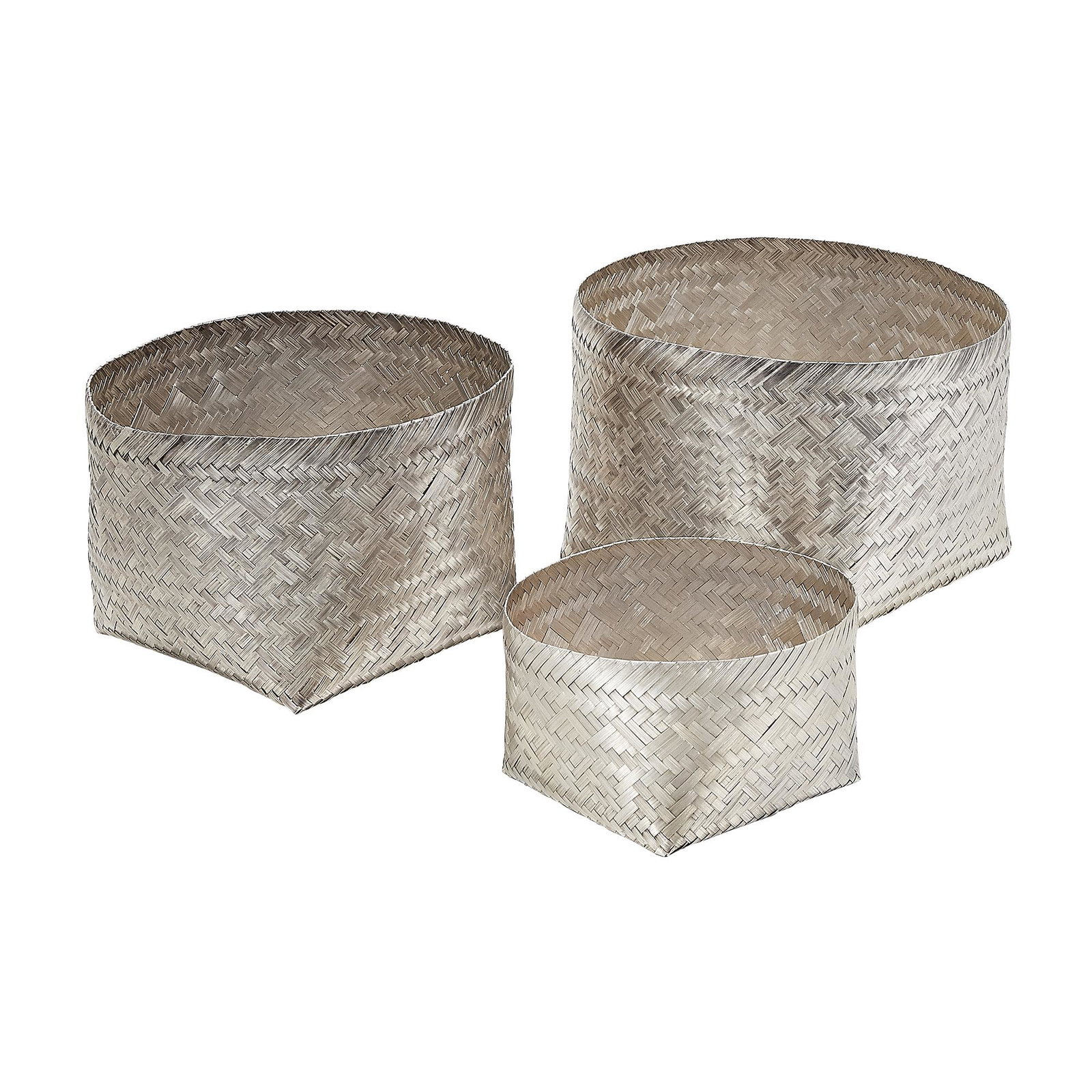 TANE Orfebres nesting woven baskets, set of three: TANE Orfebres nesting woven baskets, set of three Mexico sterling silver stamped marks largest: approximately 6 1/2"dia x 4 1/4"h