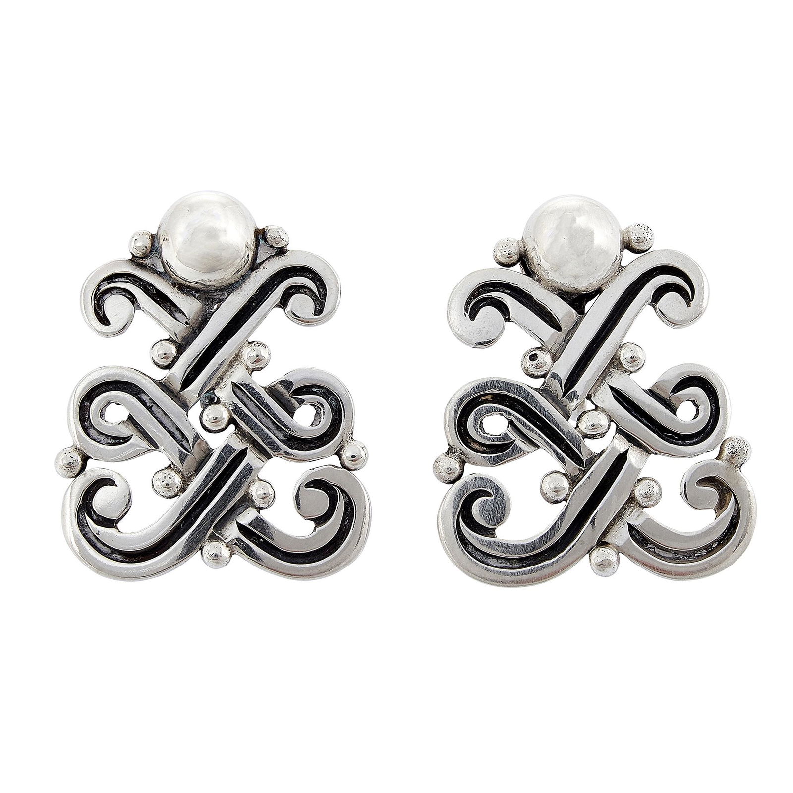 Los Castillo screwback earrings, #359: Los Castillo screwback earrings, #359 Taxco, Mexico sterling silver stamped marks each: 7/8"w x 1 1/16"h