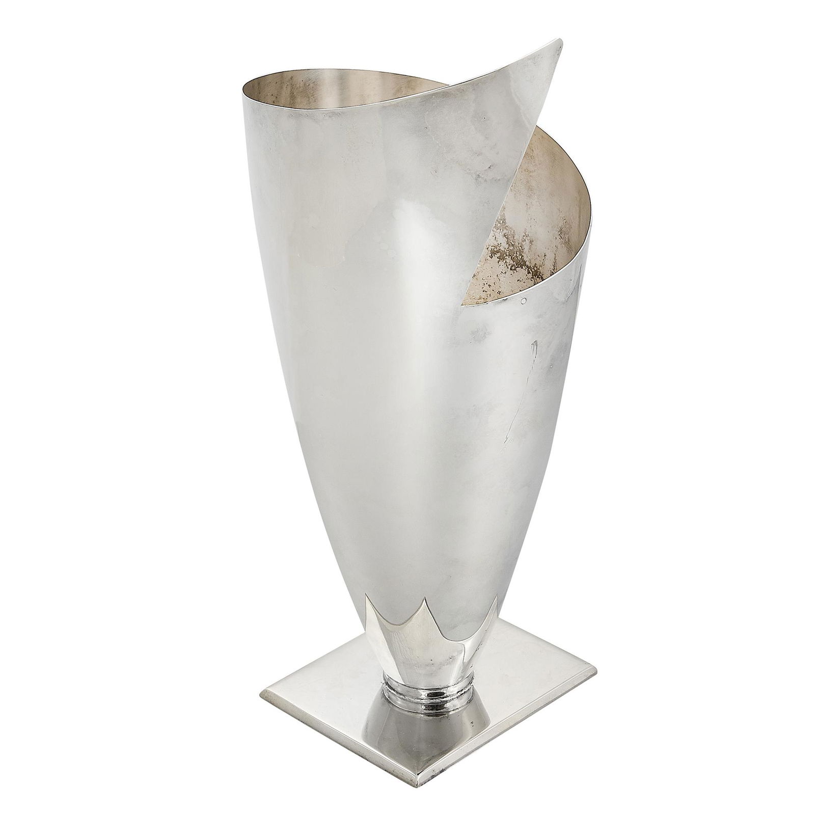 Elsa Rady for Swid Powell Wing Postmodern vase: Elsa Rady (1943-2011) for Swid Powell Wing Postmodern vase Argentina, circa 1990 silverplate stamped marks 5 3/4"w x 6"d x 13 3/8"h