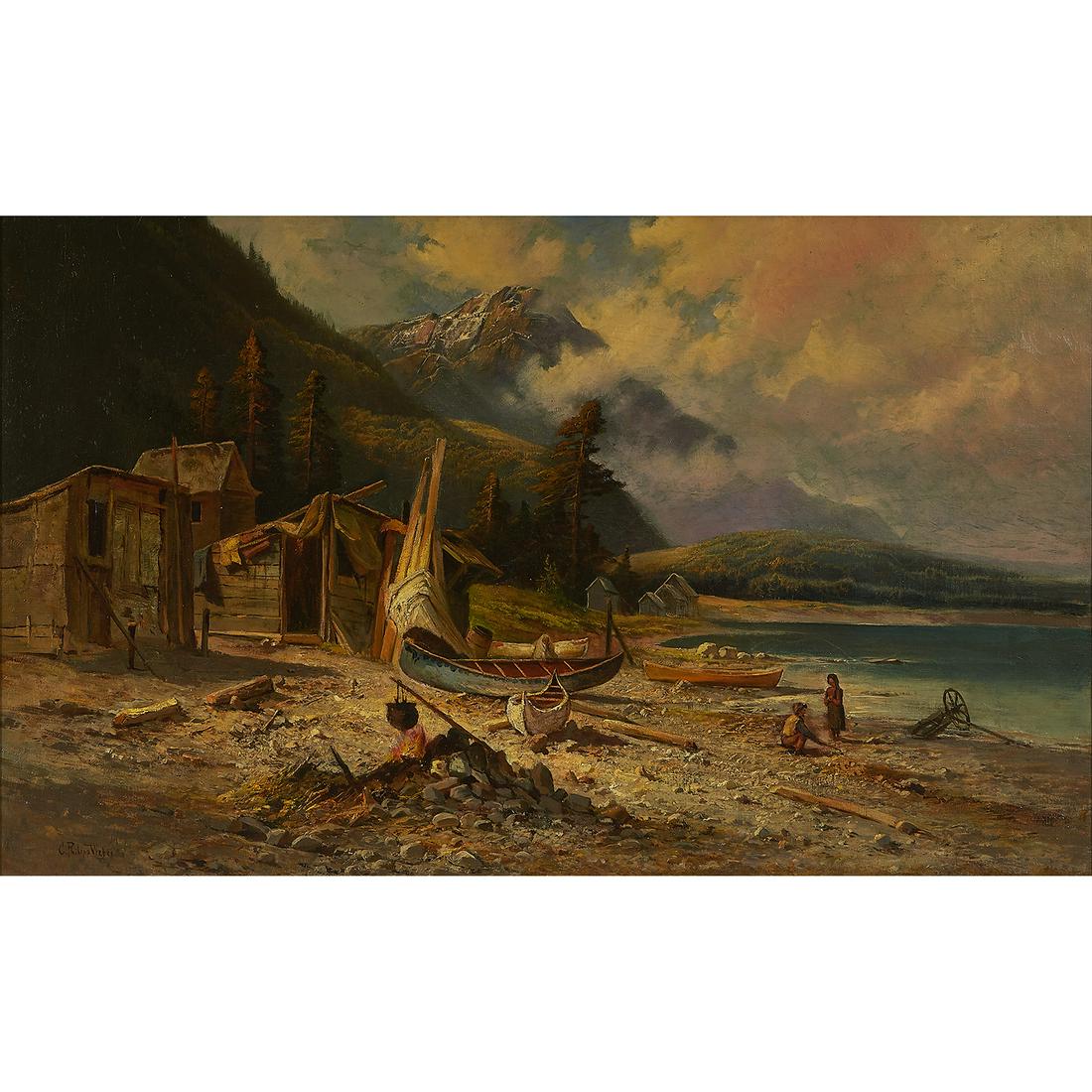 Carl Philipp Weber, Mountain Village by Lake (1 of 2)