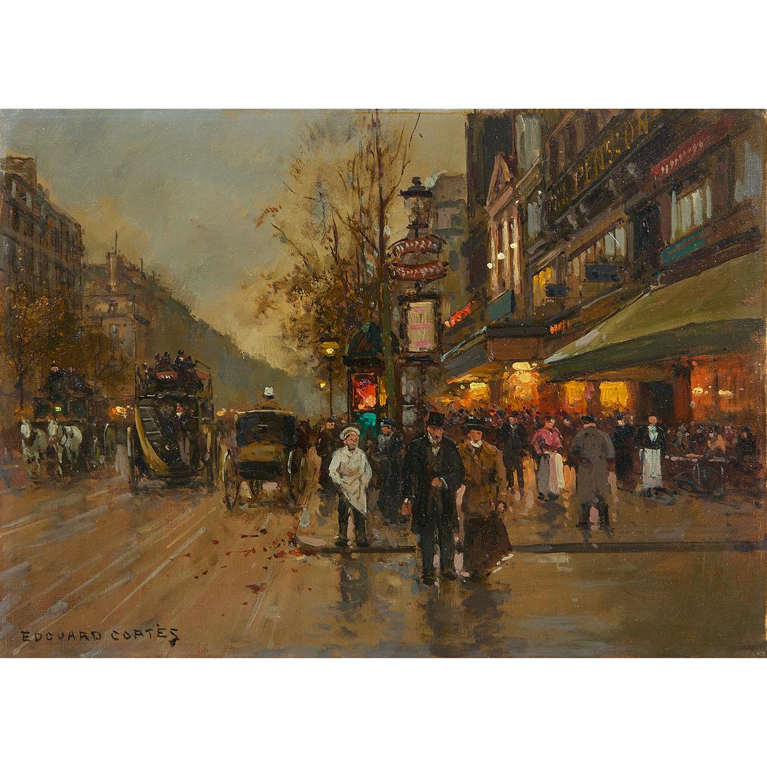 Édouard Cortès, Boulevard Montmartre et Théâtre...: Édouard Cortès (French, 1882-1969) Boulevard Montmartre et Théâtre des Variétés, circa 1965 oil on canvas signed lower left 13" x 18 1/4" Provenance: Wally Findlay Galleries International, Inc.,