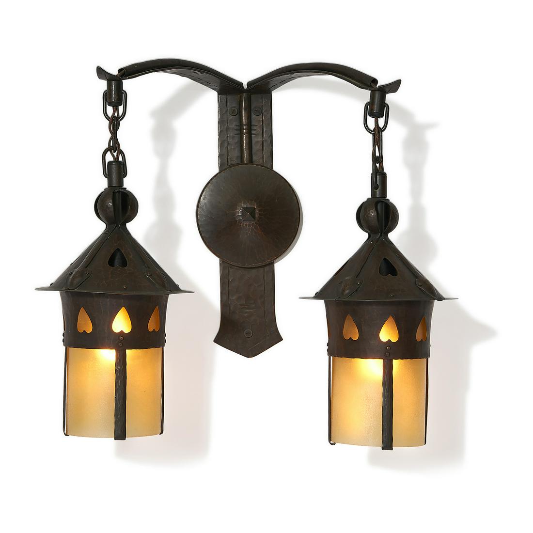 Gustav Stickley two-drop sconce with two Heart (1 of 2)