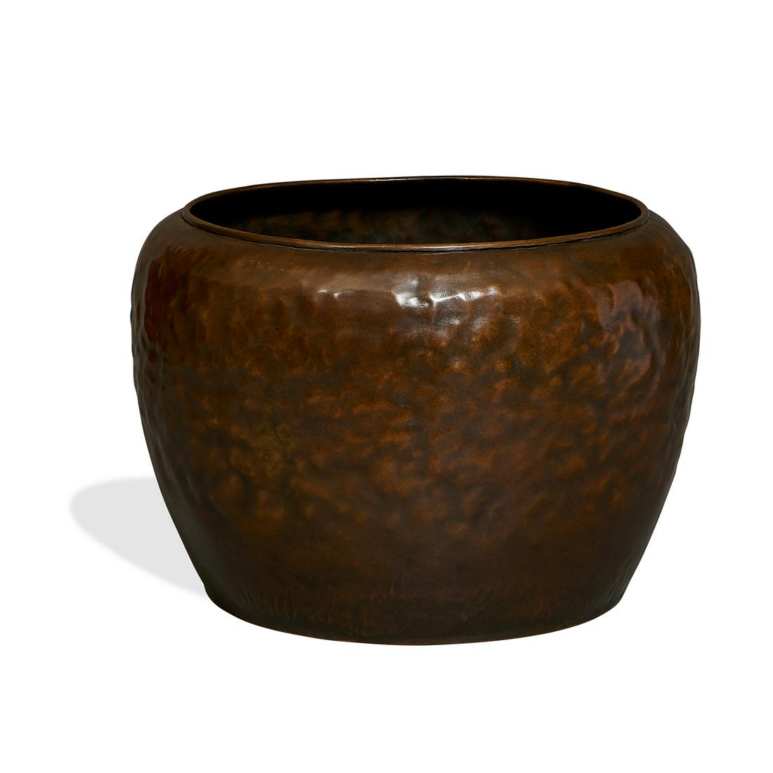 Dirk van Erp large Warty jardiniere: Dirk van Erp (1862-1933) large Warty jardiniere San Francisco, California hammered copper open box mark with ghost of D'Arcy Gaw 14 1/2"dia x 9 3/4"h