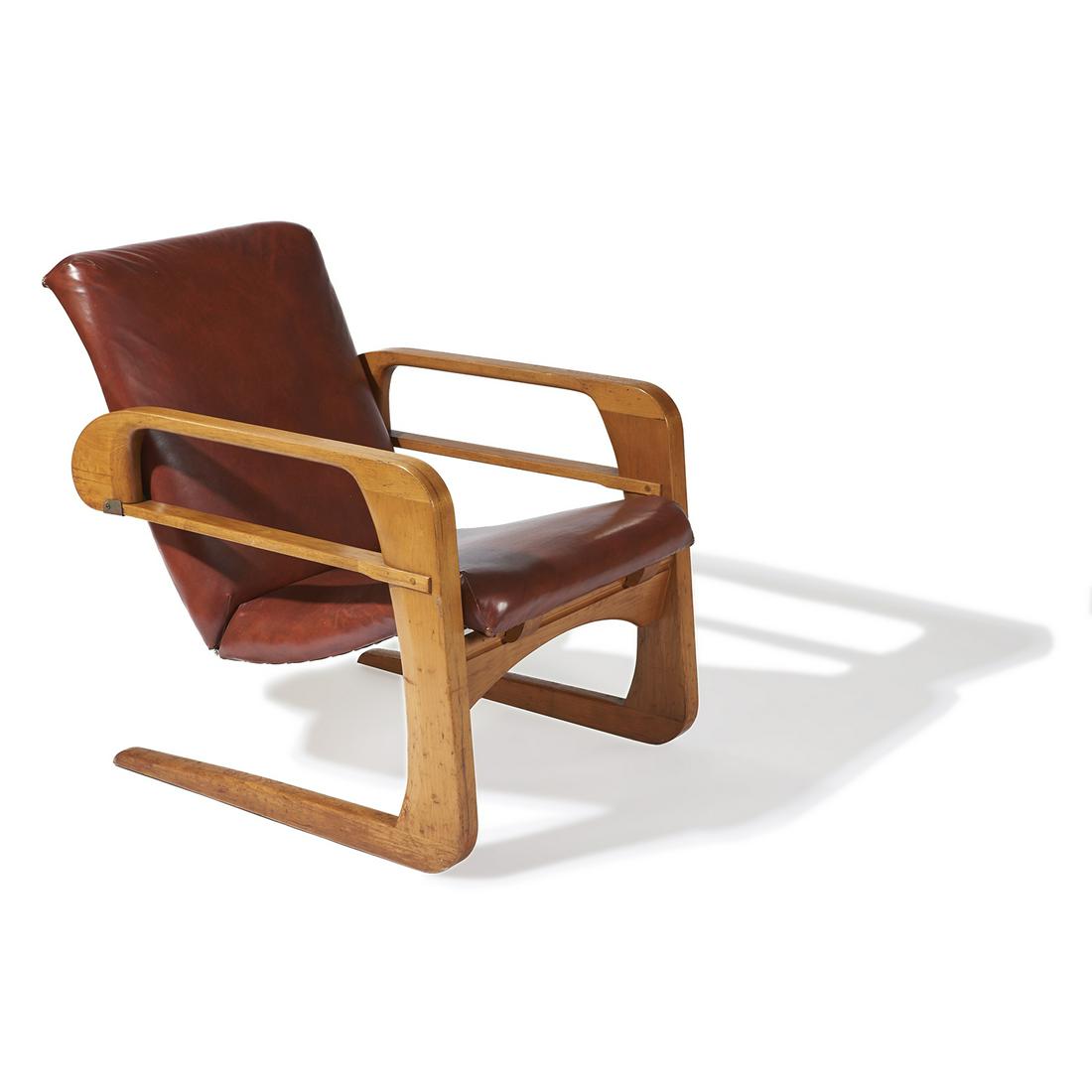 K.E.M. Weber Airline armchair: K.E.M. Weber (1889-1963) Airline armchair Disney Studios, Burbank, California, 1934 manufactured by Airline Chair Company, Los Angeles, California birch veneer, ash, naugahyde, steel 24 3/4"w x 34"d x