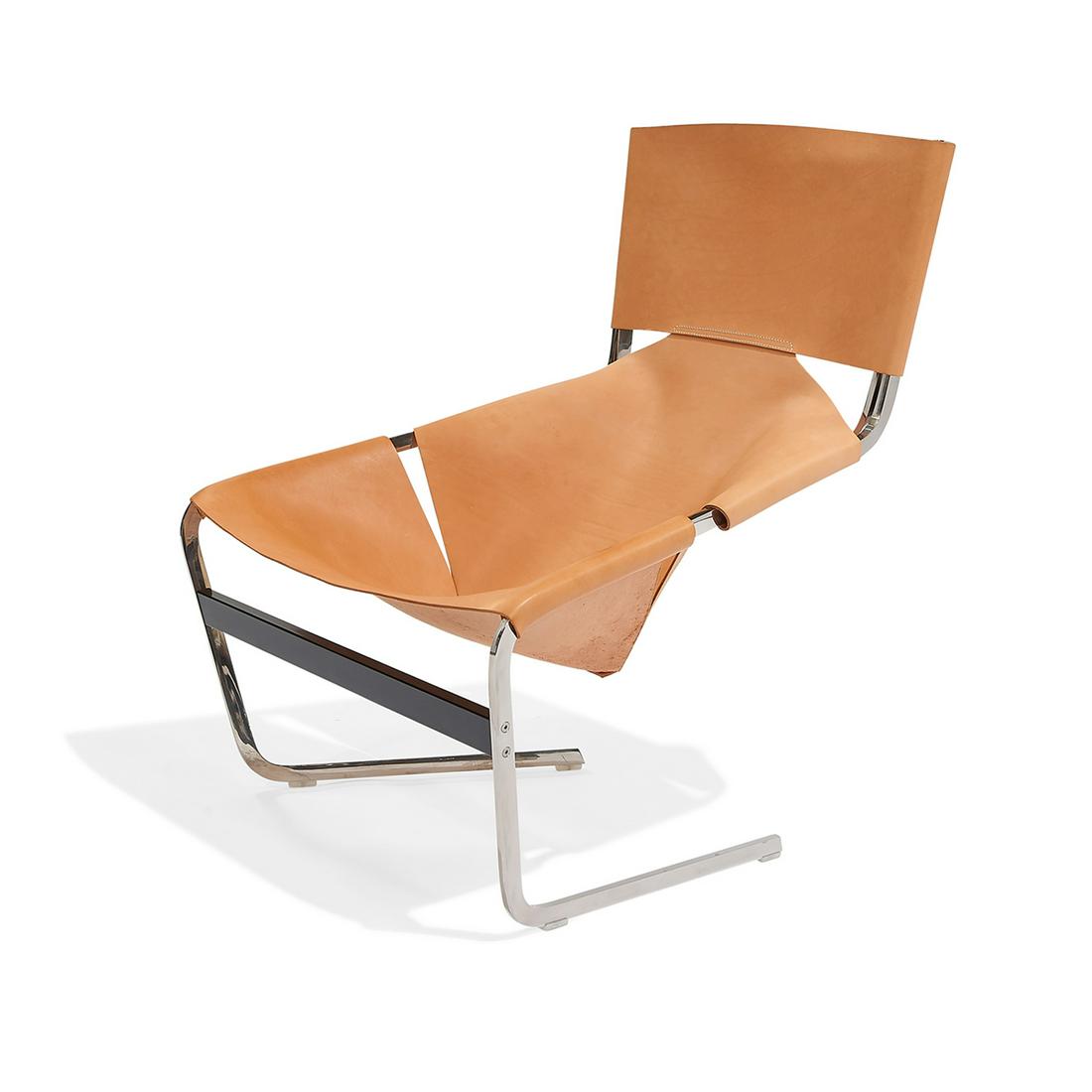 Pierre Paulin for Artifort lounge chair, #F-444: Pierre Paulin (1927-2009) for Artifort lounge chair, #F-444 Netherlands, 1990s saddle leather, chrome-plated steel sticker label 31"w x 29"d x 38 1/2"h