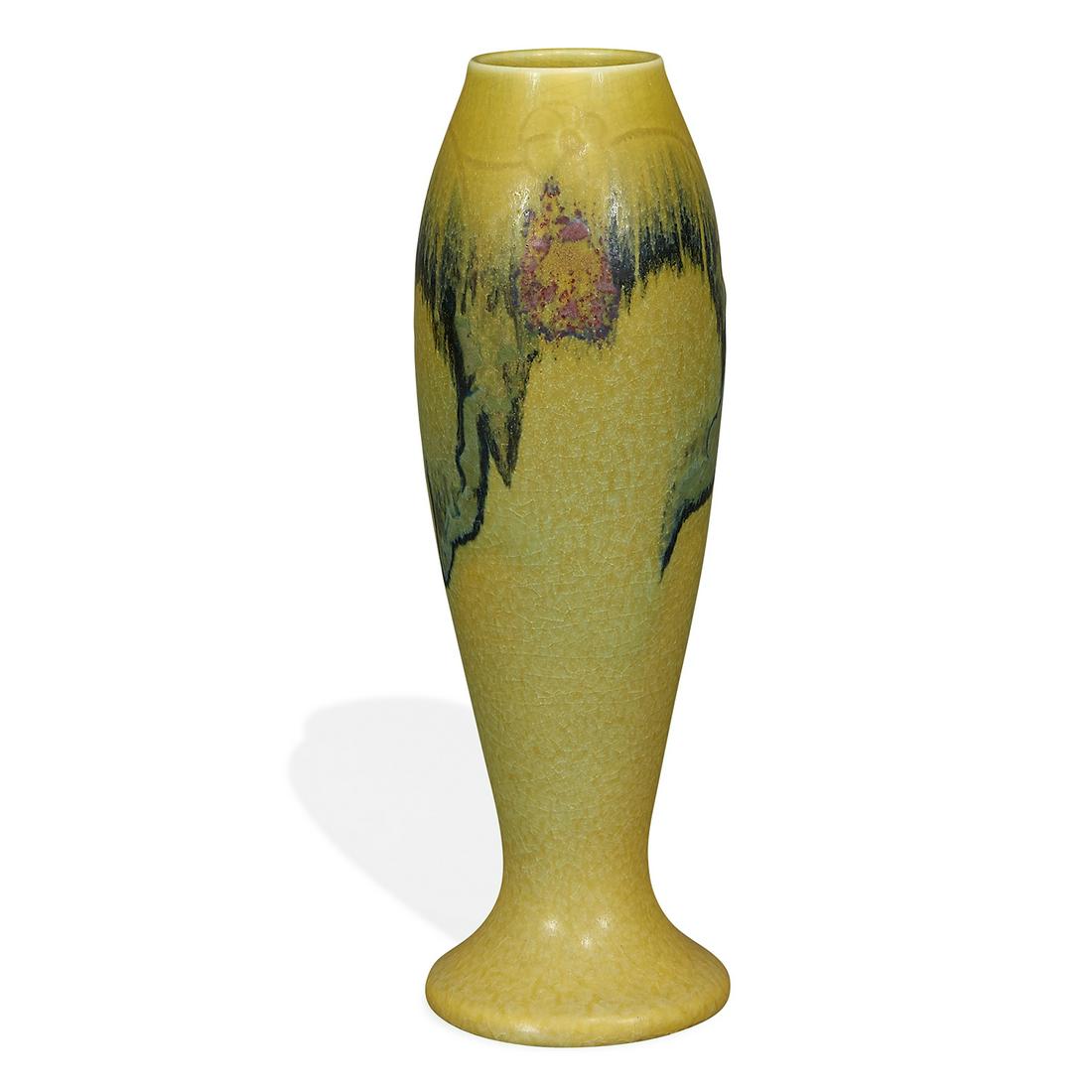 Charles S. Todd for Rookwood Pottery vase, #800C: Charles S. Todd (1886-1950) for Rookwood Pottery Double Vellum floral vase, #800C Cincinnati, Ohio matte glazed ceramic impressed and incised marks 2 7/8"dia x 9 5/8"h