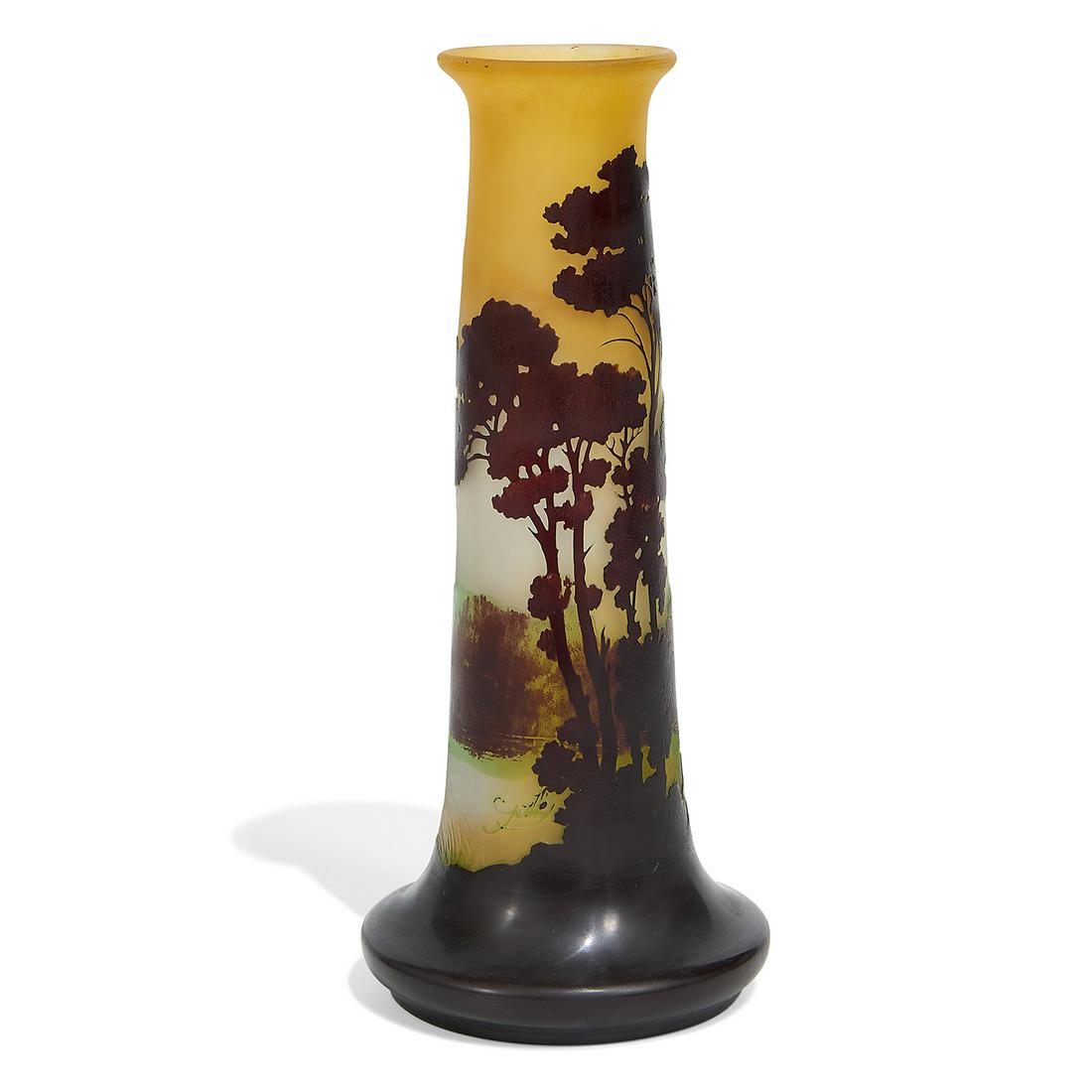Gallé scenic lake landscape tall vase (1 of 4)