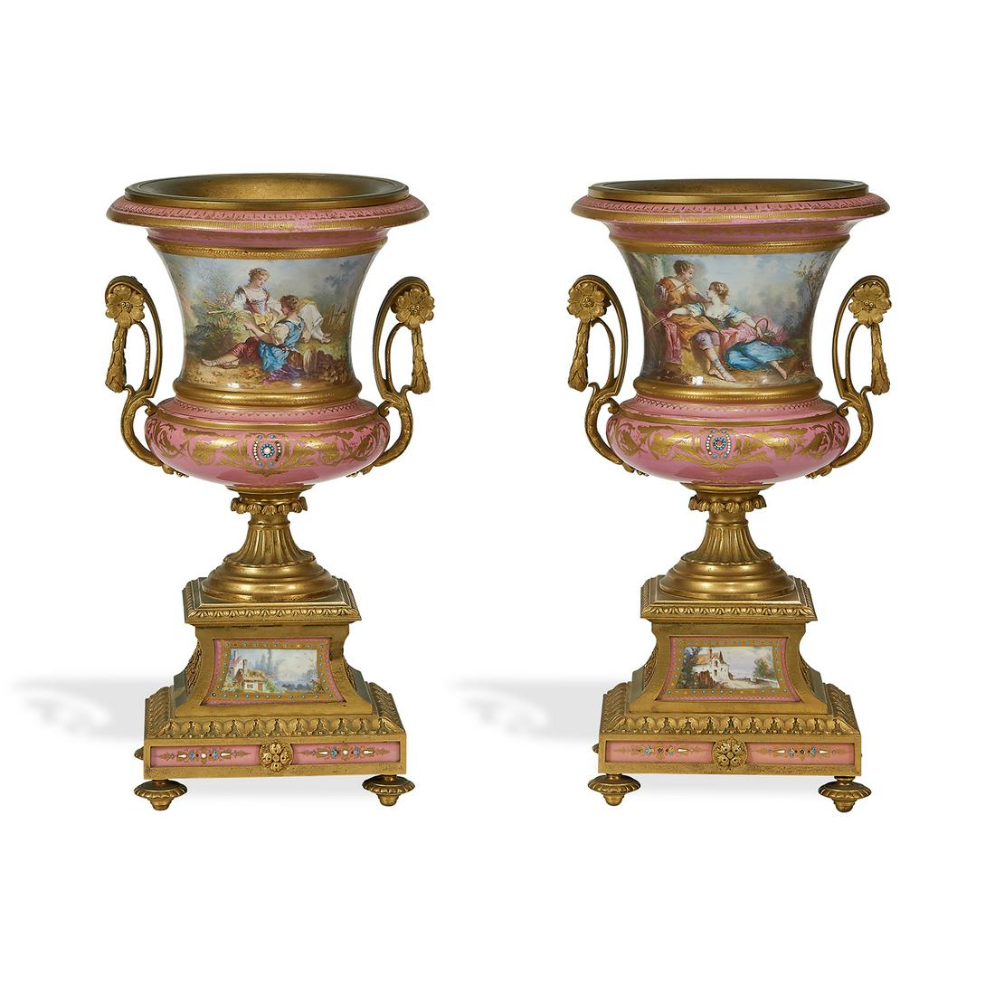 Sèvres Style porcelain urns, pair (1 of 4)