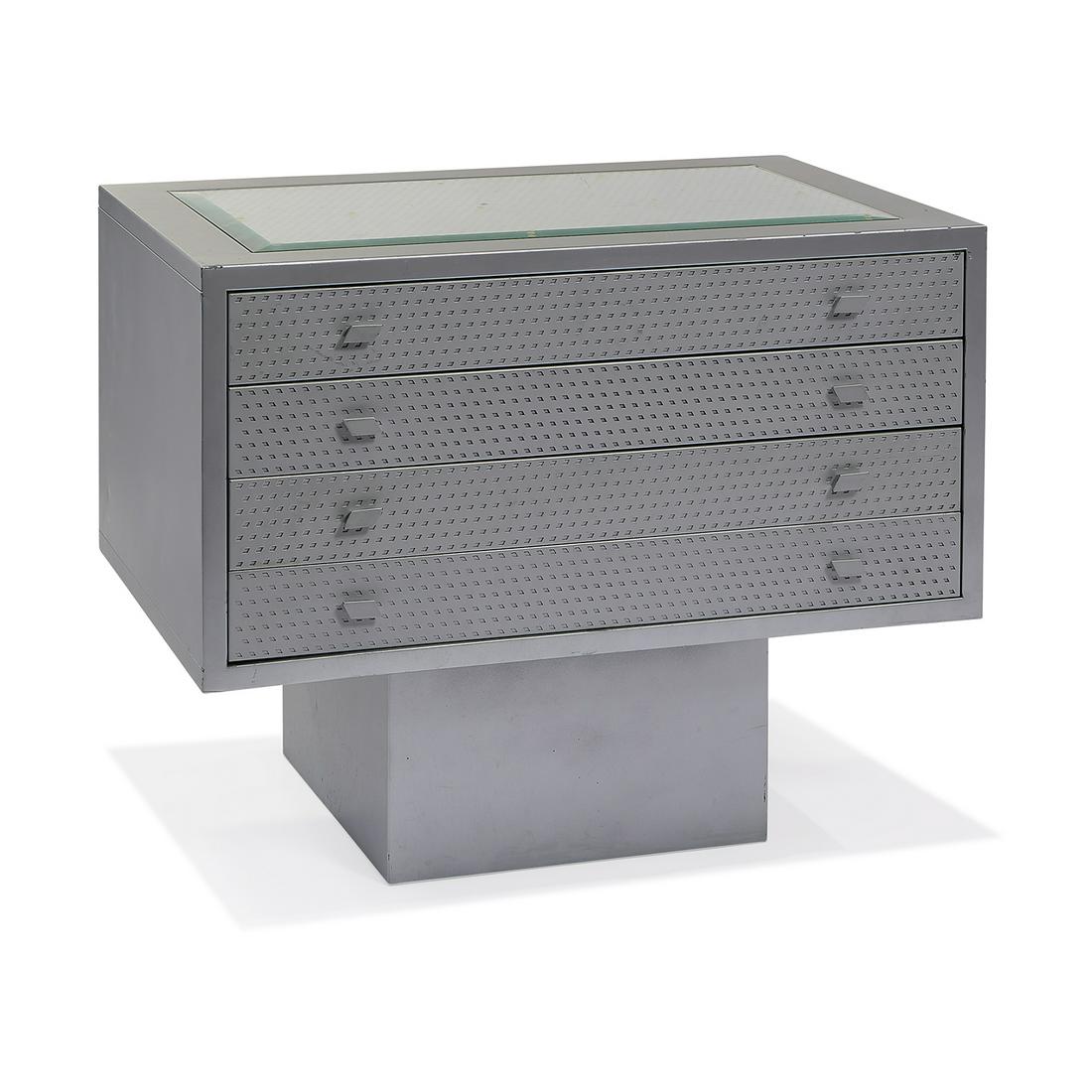 Matteo Thun chest of drawers: Matteo Thun (b. 1952) for Bieffeplast Container System chest of drawers Italy, 1985 lacquered steel, inlaid beveled glass unmarked 39 3/4"w x 25 1/2"d x 31 1/2"h