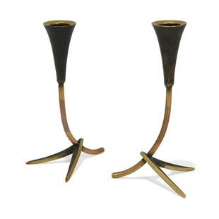 Richard Rohac candleholders, pair: Richard Rohac (1906-1956) candleholders, pair Austria, 1940s bronze impressed marks 1 5/8"w x 3 5/8"d x 6 1/8"h