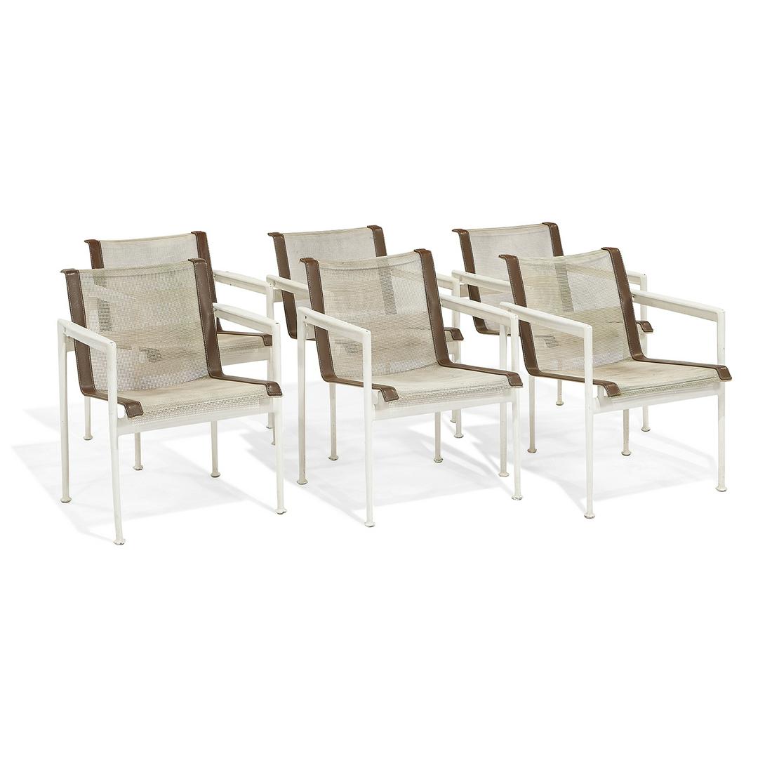 Richard Schultz for Knoll 1966 armchairs, 6: Richard Schultz (b. 1926) for Knoll 1966 armchairs, set of six USA, 1970s enameled aluminum, vinyl, nylon unmarked 23 1/4"w x 24"d x 29 1/2"h