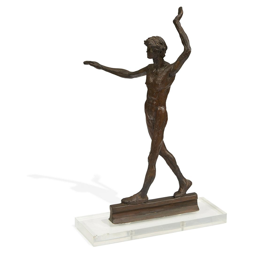 Victor Salmones, Figure Balancing on Beam, bronze: Victor Salmones (Mexican, 1937-1989) Figure Balancing on Beam bronze signed edition of 10 19 1/2"h x 9 7/8"w x 9 1/2"d