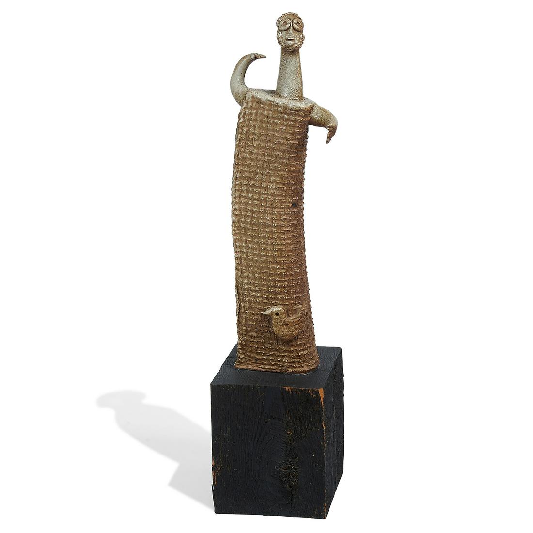 Artist Unknown, Figure with Bird, stoneware (1 of 3)