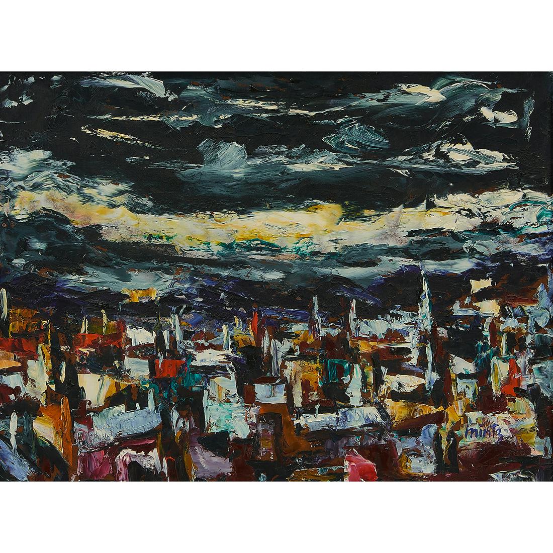 Harry Mintz, Cityscape, circa 1960, oil on board (1 of 2)