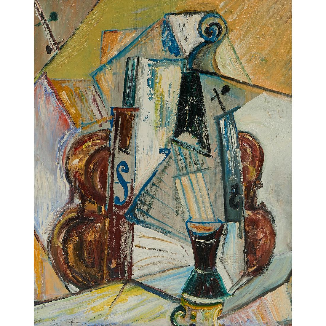 Artist Unknown, Cubist Still Life with Musical Elements (1 of 2)