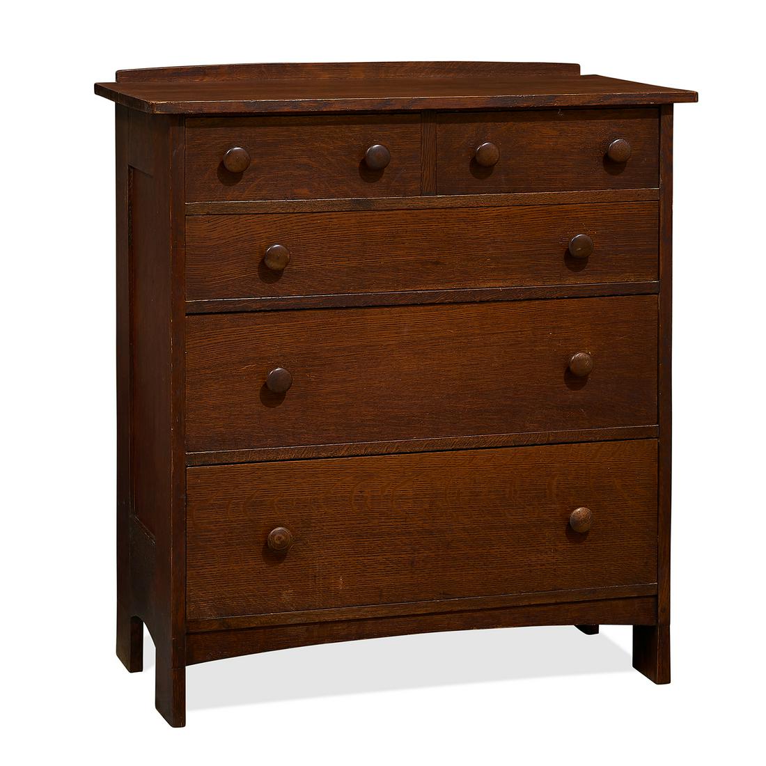 L. & J.G. Stickley slab-sided dresser: L. & J.G. Stickley slab-sided dresser Fayetteville, New York oak marked The Work of ... 38"w x 18"d x 42"h