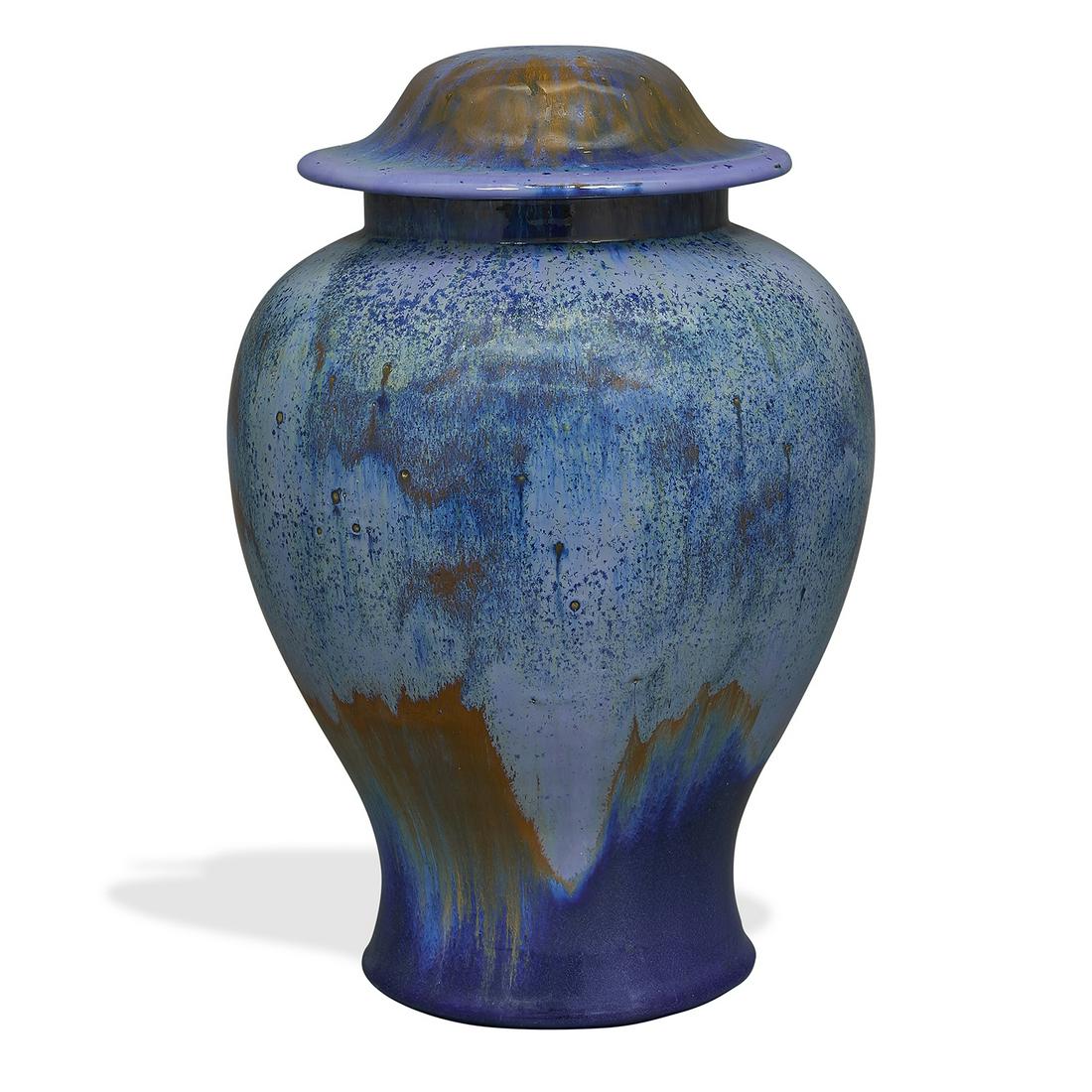 Fulper Pottery Chinese Blue Flambé lidded vase (1 of 4)